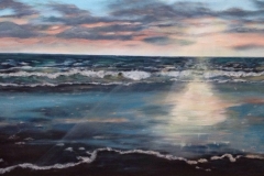 Doorbrekende zon aan zee, acryl, 120 x 60 verkocht