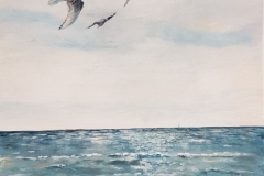 Vogelvlucht boven zee, acryl, 40 x 80